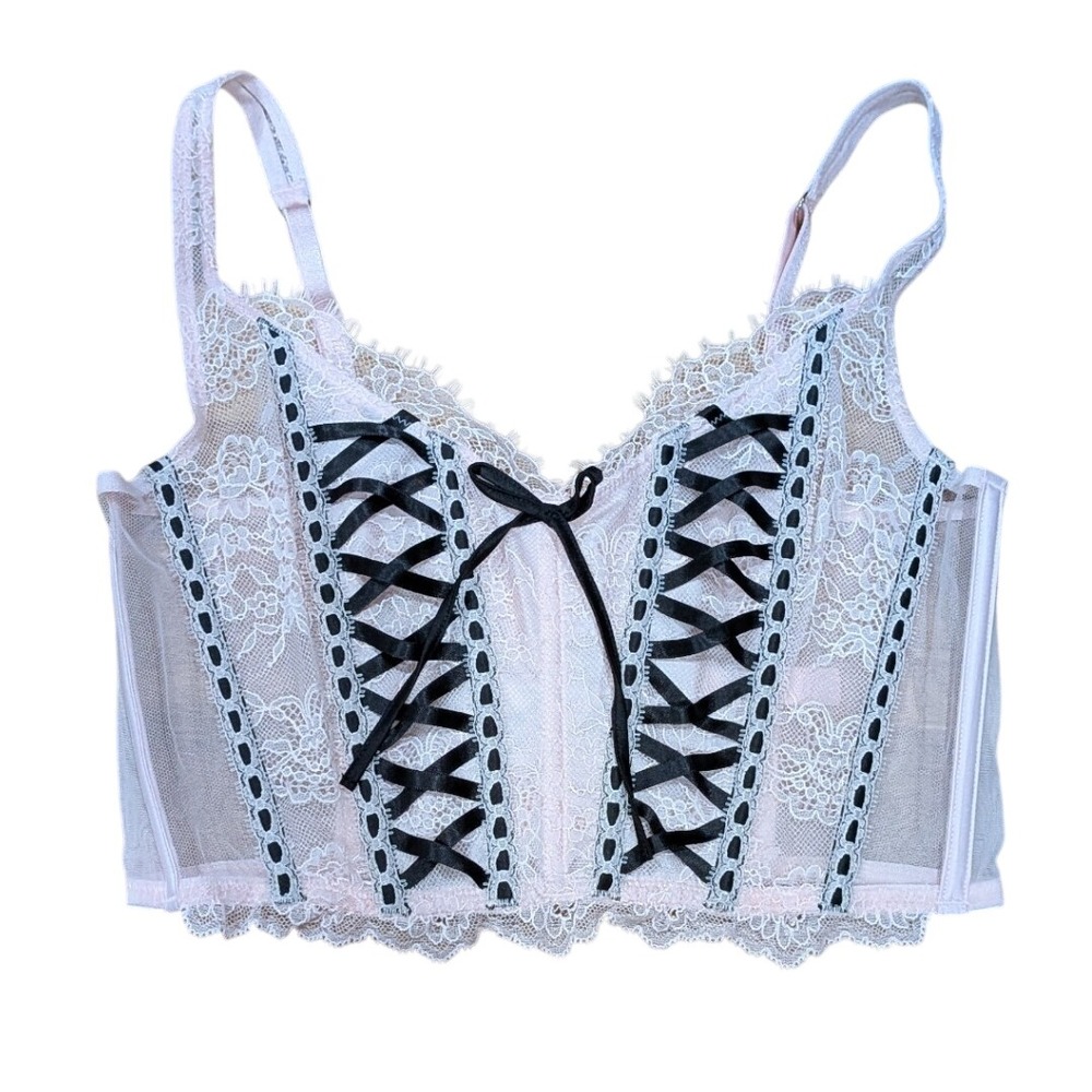 NWT Victorias Secret Dream Angels Lace Up Corset Bralette Pink Small Coquette - Picture 2 of 9